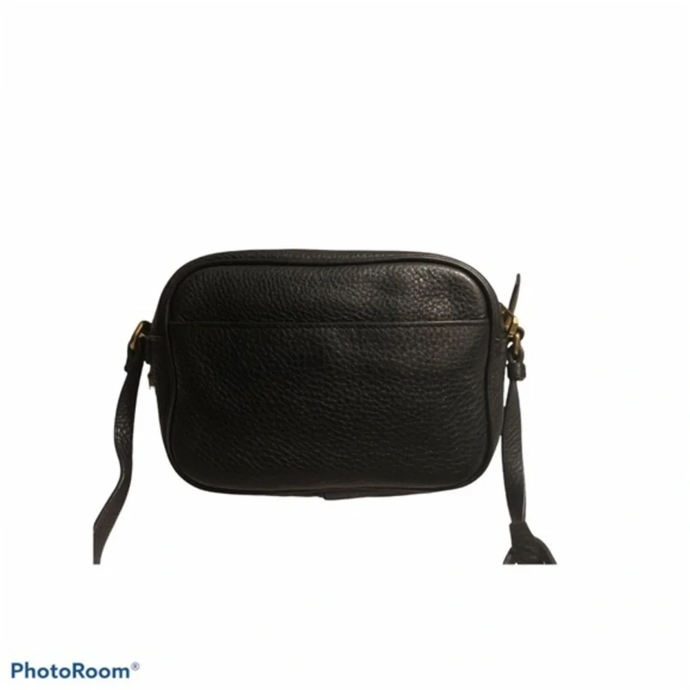J Crew black leather signet crossbody bag lock key